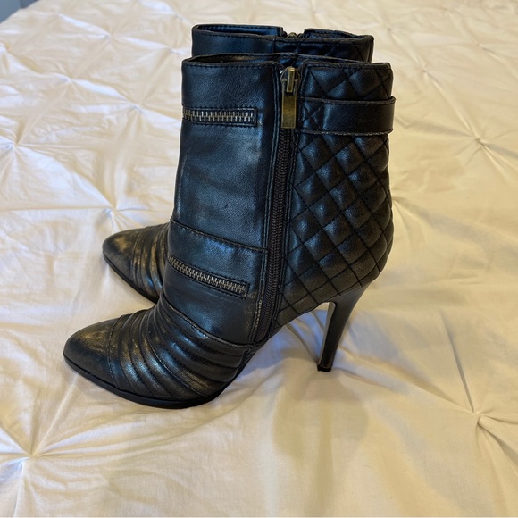 Chelsea & Zoe Shoes - Chelsea & Zoe Stiletto Black with Gold Metallic and Zipper Accents Boots